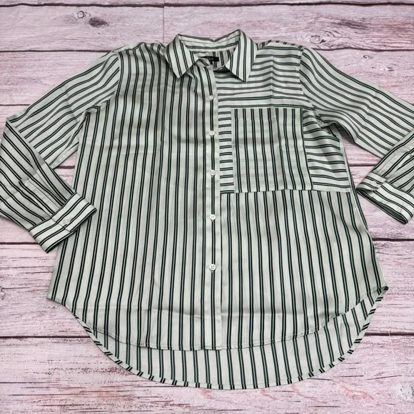 Rails River Eden Stripe Satin Long Sleeve Shirt Two Tone Green Size M NEW - Picture 2 of 8